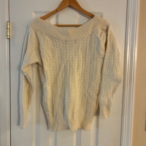 iB Diffusion Vtg Women's Wool Angora Cream Boatneck Off The Shoulder Sweater L - Picture 3 of 7
